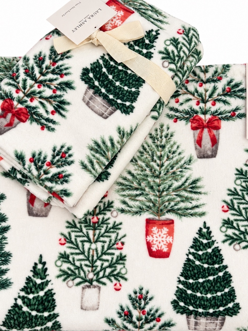Laura Ashley Christmas Towel Set - 2 Bath Towels & 2 Hand Towels 100% Cotton